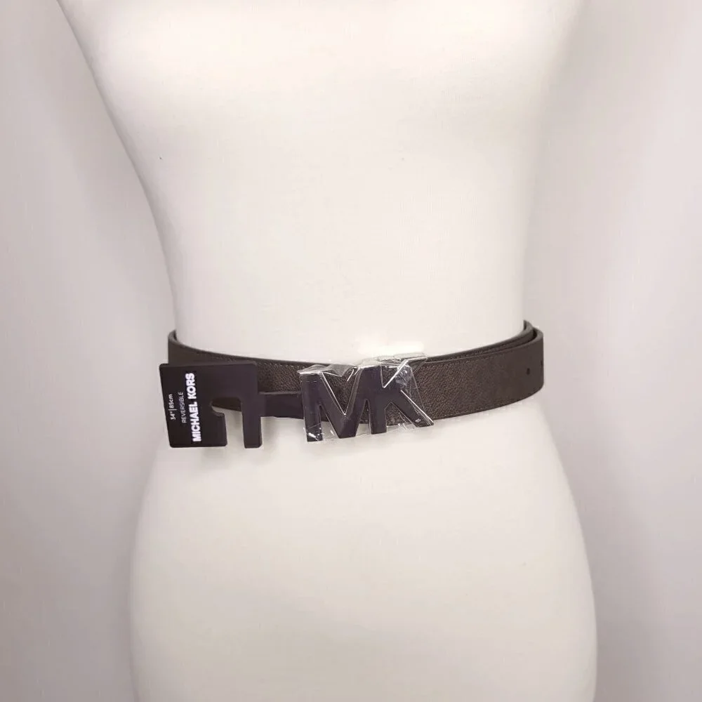 Michael Kors Signature Belt, Reversible Logo Brown/Plain Brown Size 34 or M